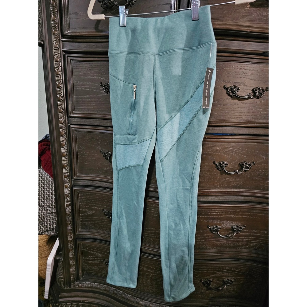 Tahari Sport High Waisted Moto‎ Leggings Teal Green Zipper Pocket Size S NWT